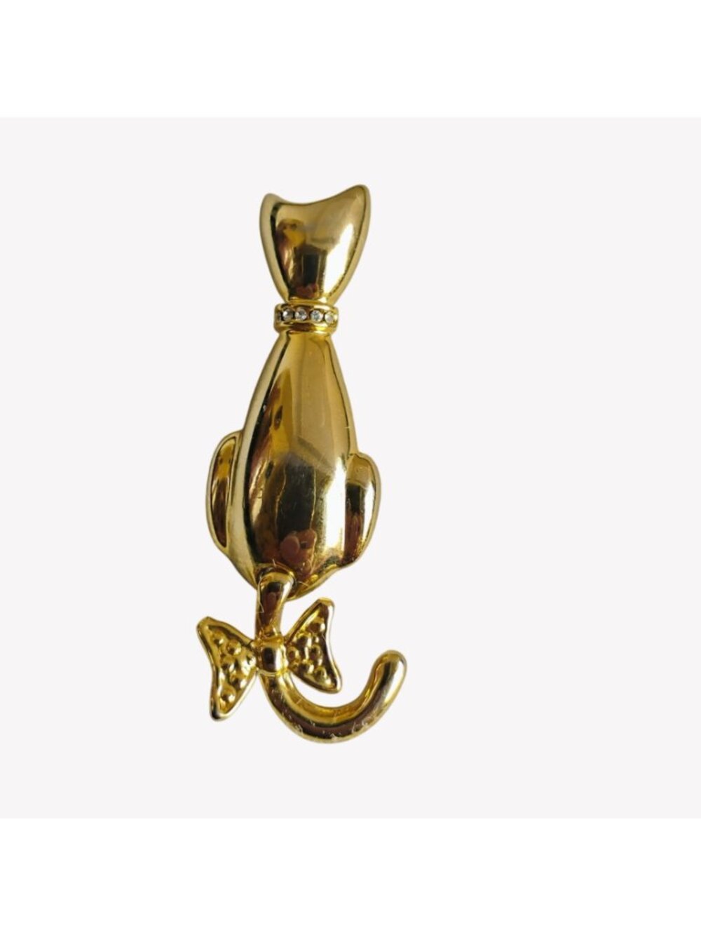 BooBoo Kitty Cat Gold Tone Rhinestone Cat Brooch Swinging Articulated Tail 2.5" - Picture 2 of 4